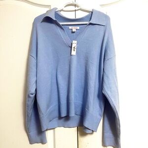 NWT Light Blue V-Neck Collared Sweater